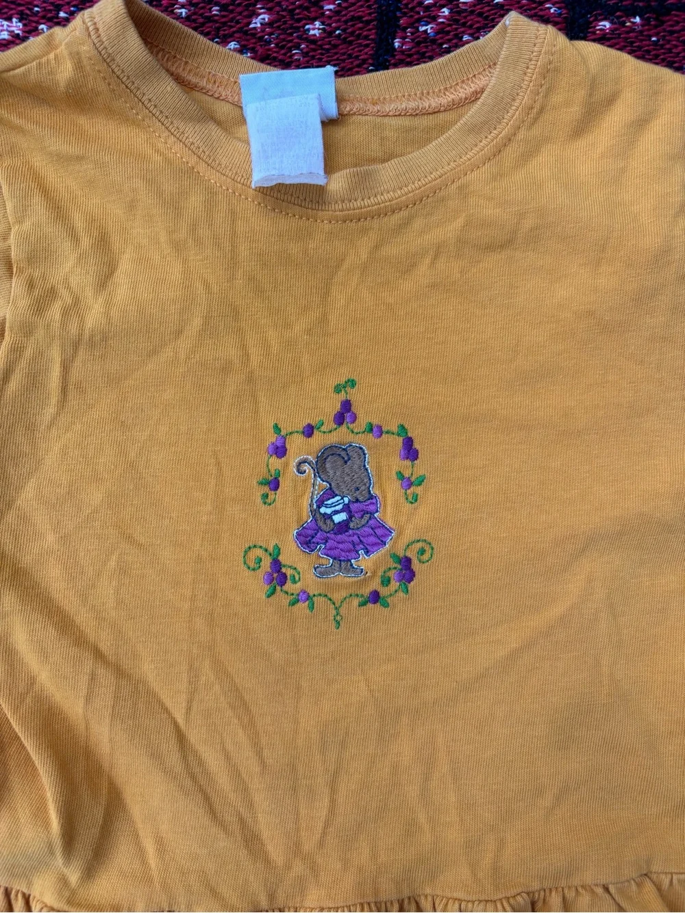VINTAGE CARTERS YELLOW EMBROIDERED MOUSE RUFFLE SHIRT GIRLS SIZE 2T